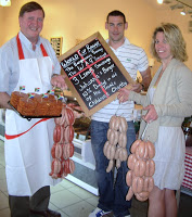 Premiership player kicks off World Cup range of sausages at Croots Farm Shop, Derbyshire